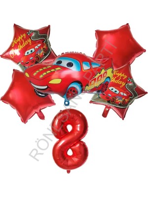 İstoç Parti Kırmızı Rakam Araba Yıldız Folyo Balon Seti Yaş-8