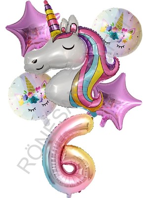 İstoç Parti Unicorn Rakam At Yıldız Doğum Günü Parti Seti Yaş-6