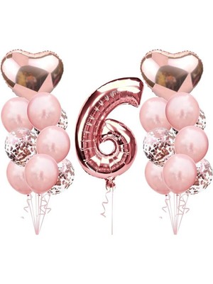 İstoç Parti 6 Yaş Rose Gold Doğum Günü Balon Seti