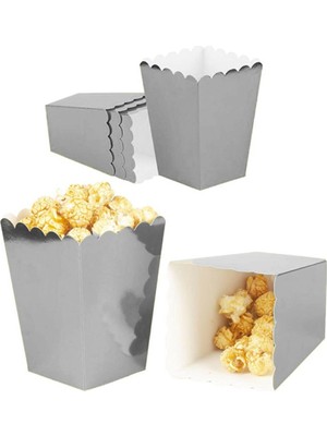 İstoç Parti Gümüş Renk Popcorn Kutusu Mısır Cips Kutusu 8 Adet