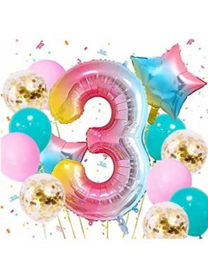 İstoç Parti Gökkuşağı Rengarenk Yıldız Balon Set 3 Yaş