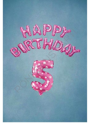 İstoç Parti Pembe Puanlı Happy Bırthday ve Rakam Folyo Balon Seti Yaş 5