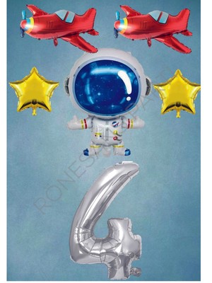 İstoç Parti Uzay Temalı Gümüş Rakamlı Folyo Balon Seti Yaş 4