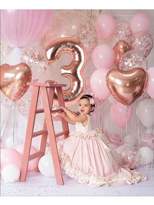 İstoç Parti Rosegold Doğum Günü Balon Seti 3 Yaş