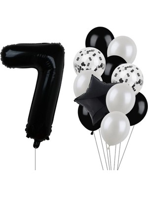 İstoç Parti Siyah Rakam Folyo ve Latex Balon Seti Yaş 7