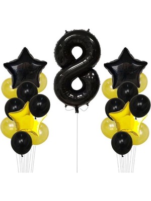 İstoç Parti Sarı Gold Folyo Balon Rakam Set Dogum Günü Süsü 8 Yaş