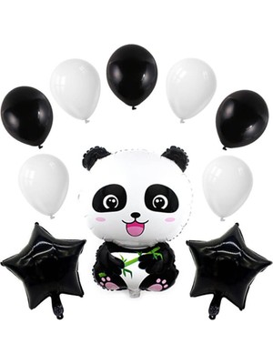 İstoç Parti Panda Siyah Beyaz Yıldızlı Set Folyo Balon