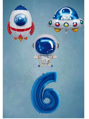 İstoç Parti Uzay Temalı Mavi Rakamlı Folyo Balon Seti Yaş 6
