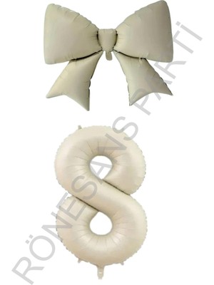 İstoç Parti Krem Renk Fiyonk Rakam Folyo Balon Seti Yaş 8