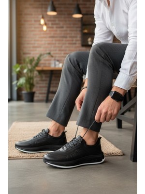 Enoch Erkek Klasik Ayakkabı Deri - Kabartma Detaylı ve Yüksek Hava Kanallı Tabanlı Bağcıklı Model