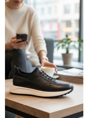 Enoch Erkek Klasik Ayakkabı - Kontrast Panelli ve Ultra Esnek Hafif Tabanlı Bağcıklı Model