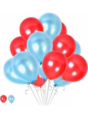 İstoç Parti Kırmızı - Açık Mavi Metalik Balon 50 Adet+ 5 mt Balon Zinciri