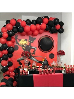 İstoç Parti 100 Adet Kırmızı Siyah Karakedi Balon Konsepti ve 5 mt Balon Zinciri
