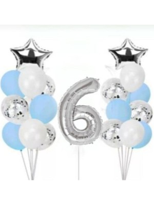 İstoç Parti 6 Yaş Konfetili Şeffaf Balon Doğum Günü Parti Seti