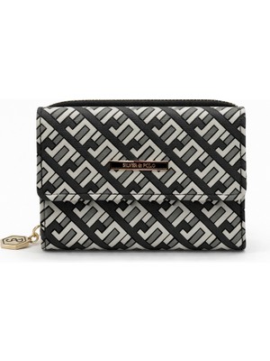 Louisiana Polo Silver Polo Kadın Cüzdan Hasir Desenli Siyah-Beyaz 1100