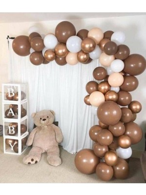 İstoç Parti Krom Gold Çikolata Kahve Ten ve Beyaz Balon Seti 50 Adet+5 mt Balon Zinciri
