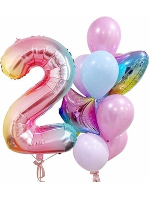 İstoç Parti Gökkuşağı Balon Renkli Yaş Balon Rakam Konsept Yaş 2