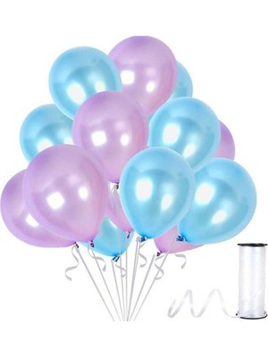 İstoç Parti Açık Mavi - Lila Metalik Balon 70 Adet+ 5 mt Balon Zinciri