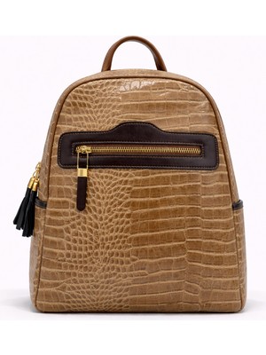 Louisiana Polo Silver Polo Kadın Sırt Çantası Kroko Desenli Vizon Kahve  866