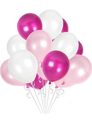 İstoç Parti Fuşya Pembe - Rose Gold - Metalik Beyaz Karışık Metalik Balon 50 Adet + 5 mt Balon Zinciri