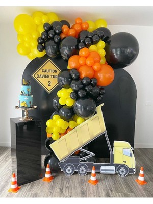 İstoç Parti 100 Adet Siyah Sarı Turuncu Balon ve 5mt Balon Zinciri
