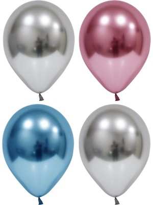 İstoç Parti Gümüş-Pembe-Mavi Krom Balon 40 Adet