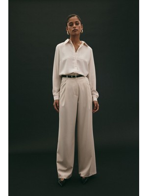 Sateen Lena Palazzo Pantolon - Taş