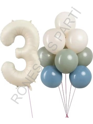 İstoç Parti Krem Rakam ve Balon Seti Yaş-3