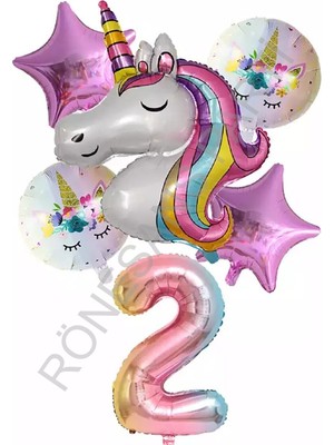 İstoç Parti Unicorn Rakam At Yıldız Doğum Günü Parti Seti Yaş-2