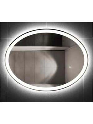 PremiumPort 90X45CM Elips Dekoratif Banyo ve Salon Duvar Aynası, Ledli Işıklı