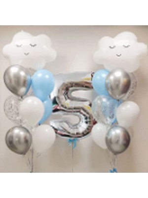 İstoç Parti Gökyüzü Bulut Balon Doğum Günü Set Yaş 5