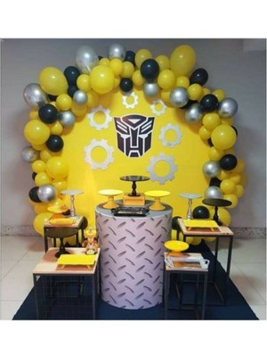 İstoç Parti 100 Adet 12 Inç Sarı-Siyah-Gümüş Balon + 5 mt Balon Zinciri Konsept Doğum Günü
