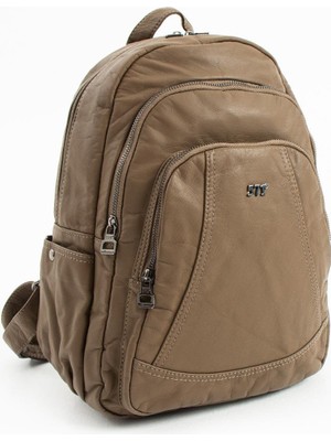 Duomino Vizon Çok Cepli Poliüretan Yıkama Deri Sırt Çantası Günlük Çanta Sırt Çantası