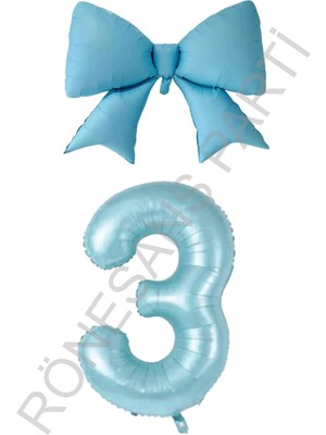 İstoç Parti Mavi Renk Fiyonk Rakam Folyo Balon Seti Yaş 3