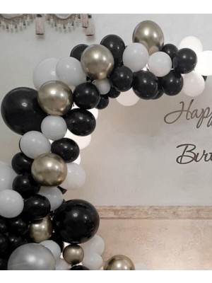 İstoç Parti Siyah Beyaz Gümüş Krom Balon Zinciri 50 Adet