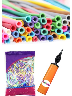 İstoç Parti Karışık Renklerde Uzun Ince Sosis Balon 50 Adet + Balon Pompası