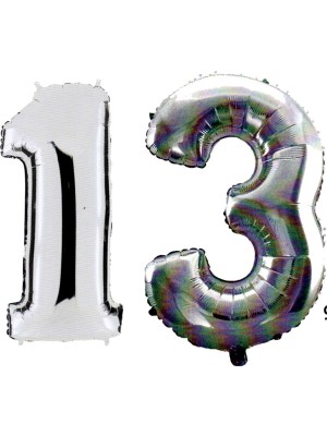 İstoç Parti 13 Yaş Sayı Folyo Balon Gümüş 40 Inç 100 cm