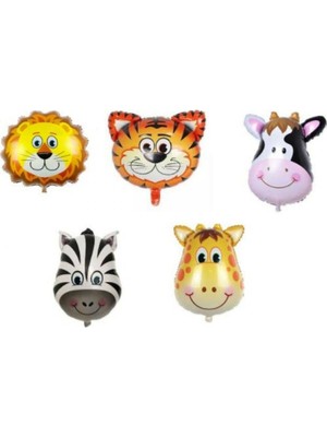 İstoç Parti Safari 5 Li Helyum Uyumlu Renkli Dayanıklı Hayvan Kafaları Temalı Büyük Folyo Balon