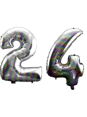 İstoç Parti 24 Yaş Sayı Folyo Balon Gümüş 40 Inç 100 cm