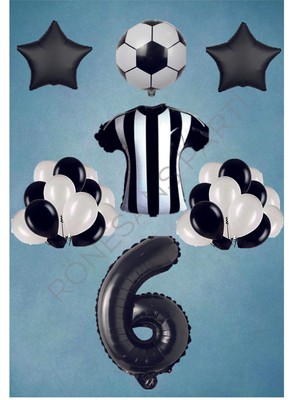 İstoç Parti Taraftar Siyah Beyaz Doğum Günü Balon Seti Yaş-6