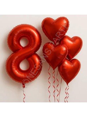İstoç Parti Kırmızı Rakam Kalp Folyo Balon Seti Yaş-8