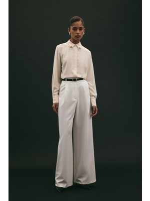 Sateen Lena Palazzo Pantolon - Ekru