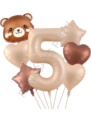İstoç Parti Ayı Kafa Rakam Kalp Yıldız Folyo Balon Seti Yaş-5