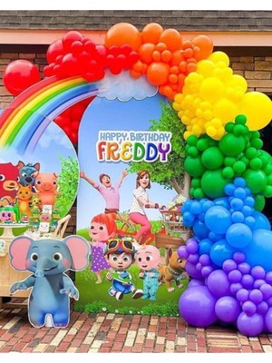 İstoç Parti Gökkuşağı Renkleri Konsept Balon 70 Adet ve 5 mt Balon Zincir