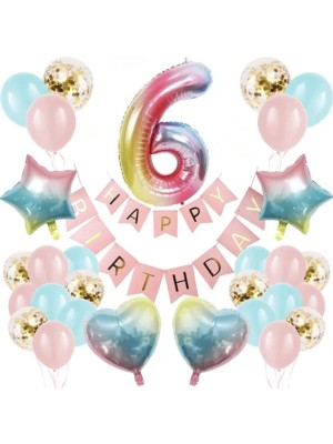 İstoç Parti Renkli Folyo Balon Rakam Set Dogum Günü Süsü Yaş 6