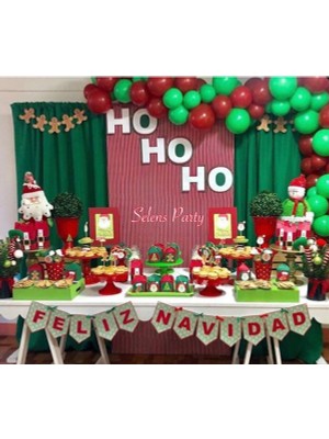 İstoç Parti Yeni Yıl Yeşil - Kırmızı Balon Zincir Noel Konsept 50 Adet Balon + 5 mt Balon Zinciri