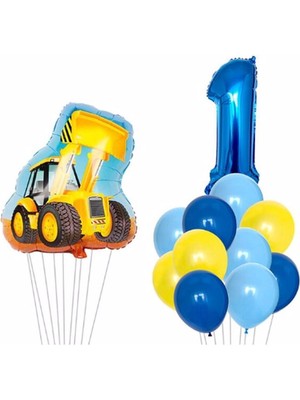 İstoç Parti Inşaat Kepçe Temalı Mavi Rakam Balon Seti Yaş 1