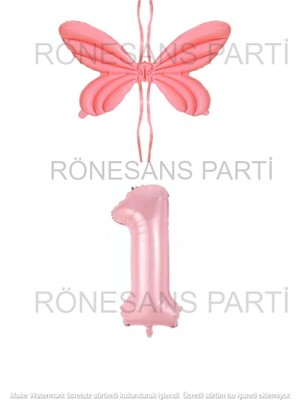 İstoç Parti Pembe Renk Melek Kanadı Folyo Balon ve Rakam Folyo Balon Seti Yaş 1