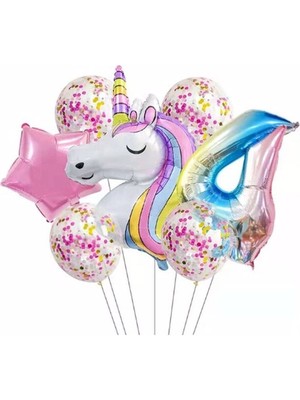 İstoç Parti Unicorn Balon Folyo Set Konsept Doğum Günü Set Yaş 4