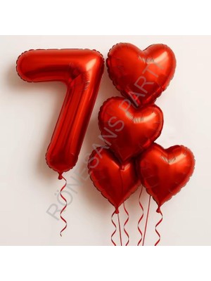 İstoç Parti Kırmızı Rakam Kalp Folyo Balon Seti Yaş-7